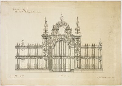 New College Oxford: Proposed Gates and Railing for Entrance to Garden by George Gilbert Scott