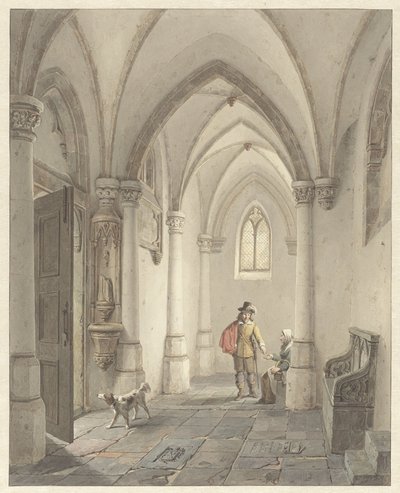 Church Interior with a Man Giving Alms to a Beggar Woman by George Gillis Haanen