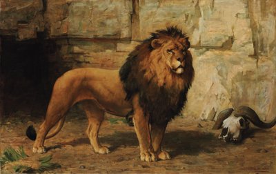 A Lion Guarding his Den by George Goodwin Jnr Kilburne
