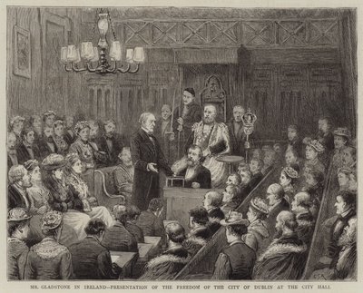 Mr. Gladstone in Ireland, Presentation of the Freedom of the City of Dublin at the City Hall by George Goodwin Kilburne