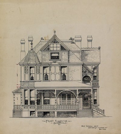 Presentation Design Drawings, Residence for Dr. Stratford, Chicago, Illinois, Front Elevation by George Gorball