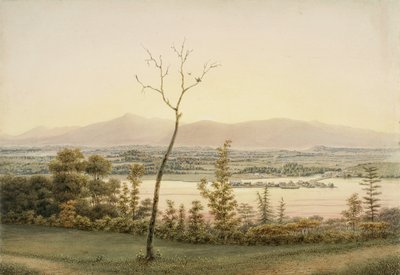 Early Twilight, Kaatskill Catskill Landing and Mountains from the East Bank of the Hudson, New York by George Harvey