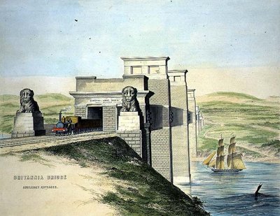 Britannia Bridge, Anglesey Entrance, engraved by the artist, pub. 1849 by George Hawkins