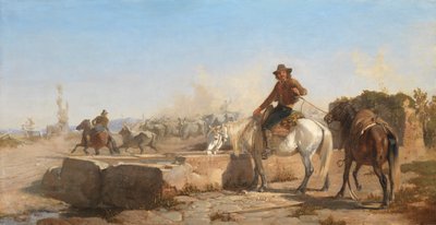 A Buttero Watering his Horse in the Roman Campagna, 1853 by George Hemming Mason