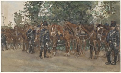 Hussars Standing Next to Their Horses by the Roadside by George Hendrik Breitner