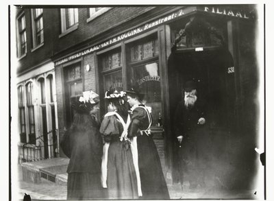 Four Young Women on the Street in Front of Tasting Room Koggink in the Runstraat in Amsterdam by George Hendrik Breitner