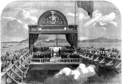 The Prince of Wales laying the last stone of the Victoria Bridge over the St Lawrence river by George Henry Andrews