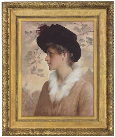 Portrait of a Lady, Half-Length, Wearing a Black Hat and Fur Stole by George Henry Boughton