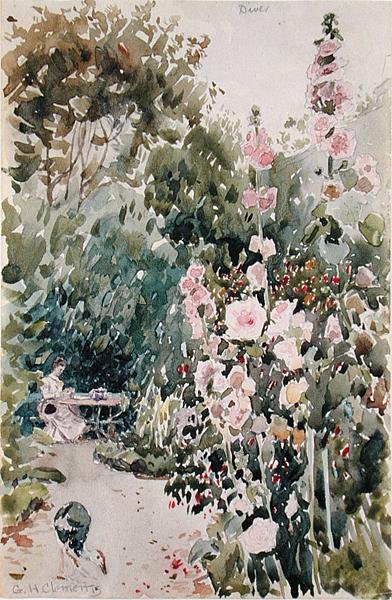 Tea in the Hollyhock Garden, Dives by George Henry Clements
