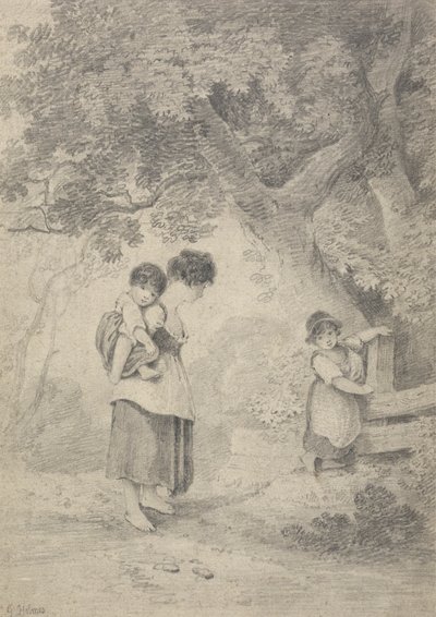 Study of a Girl with Two Children at a Stile by George Holmes
