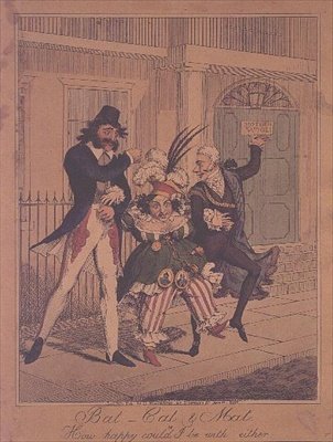 Bat, Cat and Mat, or How Happy Could I Be with Either - Satirical Engraving by George Humphrey