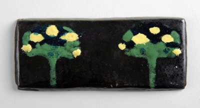 Enamel plaque with two trees by George James Frampton