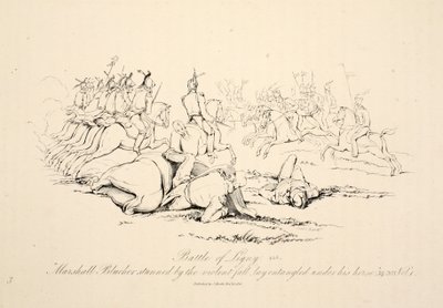 Battle of Ligny: Marshall Blucher Stunned by the Violent Fall Lay Entangled Under His Horse, pub J. Booth, 1816 by George Jones