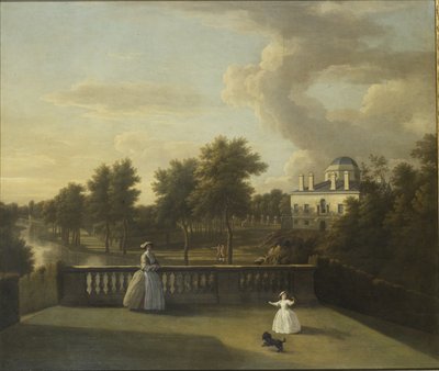 View of Chiswick Villa from a balcony above the Cascade with the lake by George Lambert