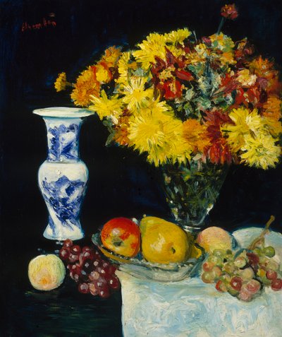 Flowers in a Vase and Fruit by George Leslie Hunter