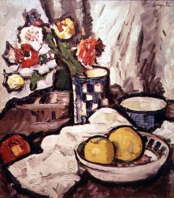 Still Life of Roses and Fruit by George Leslie Hunter