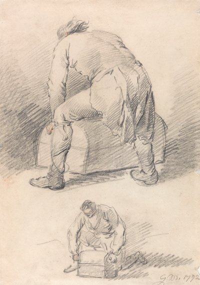 A Man Lifting a Trunk, Two Studies on One Sheet by George Morland