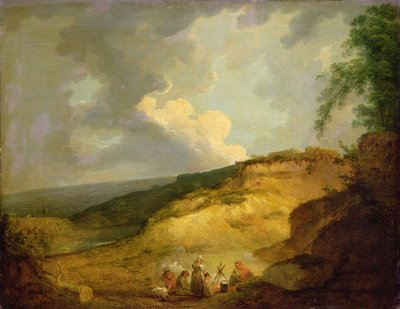 An Extensive Mountainous Landscape with a Gypsy Encampment in the Foreground by George Morland