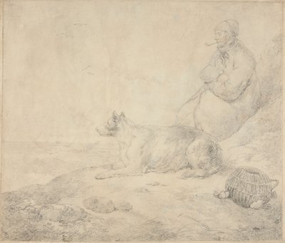 Fisherman and Dog Sitting by the Coast by George Morland