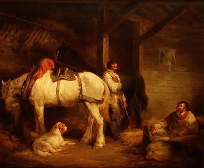 Labourers and Carthorses in a Stable Interior by George Morland