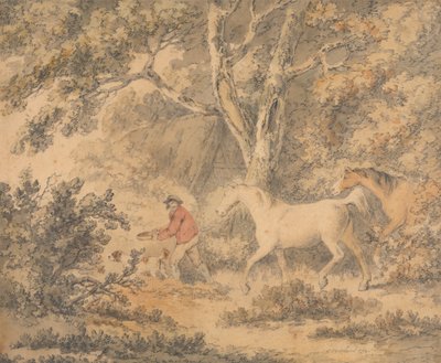 Landscape with Horses, Farmer and Dog by George Morland