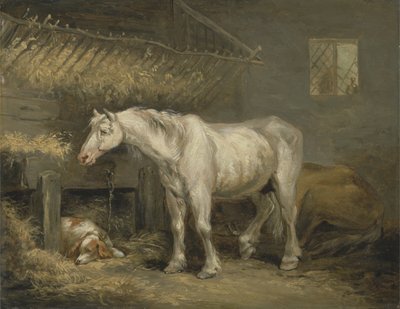 Old Horses with a Dog in a Stable by George Morland
