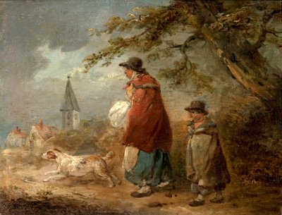 Woman, Child and Dog on a Road by George Morland
