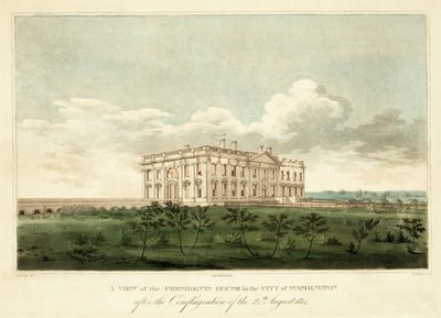 A view of the Presidents House in the City of Washington after the Conflagration of the 24th August 1814 by George Moutard Woodward