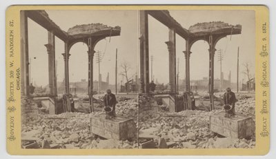 Stereograph of a Man Cooling a Safe Among the Ruins After the Chicago Fire of 1871, 1871 by George N. Barnard