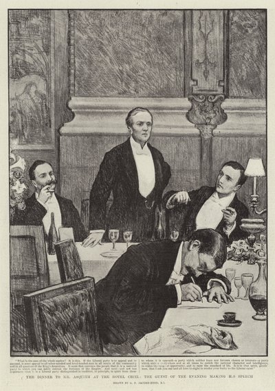The Dinner to Mr. Asquith at the Hotel Cecil, the Guest of the Evening Making His Speech by George Percy Jacomb Hood