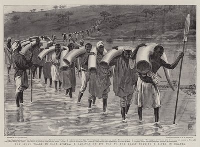 The Ivory Trade in East Africa, a Caravan on its Way to the Coast Fording a River in Uganda by George Percy Jacomb Hood