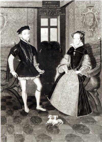 Portrait of Philip II of Spain and Queen Mary I, engraved by Joseph Brown by George Perfect Harding
