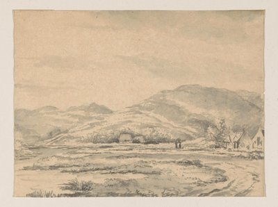 Hilly Landscape with a Few Houses and a River on the Left by George Pieter Westenberg