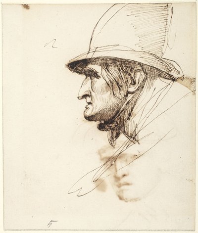 Head of Man in Profile Wearing a Big Hat by George Romney