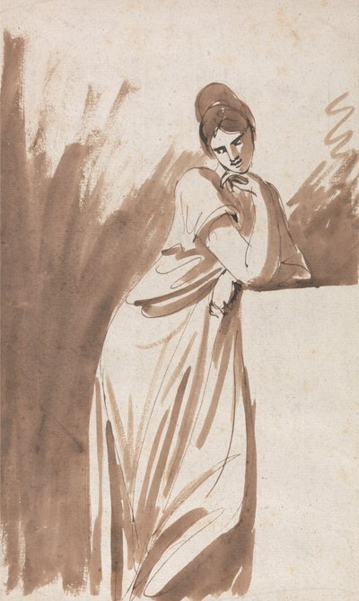 Lady Leaning on a Column- (Possibly a Sketch for Miss Woodley) by George Romney
