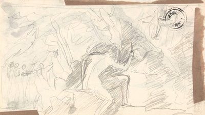 Nude Man in a Rocky Wilderness with Distant Figures by George Romney