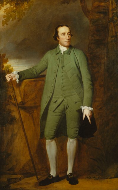 Portrait of George Morewood, Standing Full Length, in a Green Coat, Waistcoat and Breeches, Holding a Hat in His Left Hand, a Cane in His Right by George Romney