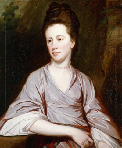 Portrait of Miss Joan Knatchbull, Seated Half Length Wearing a Mauve Dress and a Pearl Necklace by George Romney
