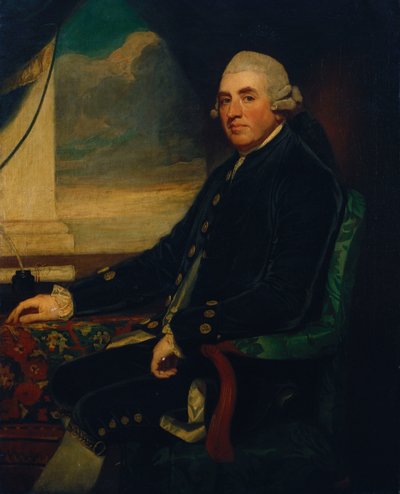 Portrait of the First Earl of Farnham, seated, three-quarter length, by an open window by George Romney