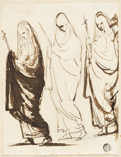 Procession of Three Draped Women Holding Crosses or Sceptres by George Romney