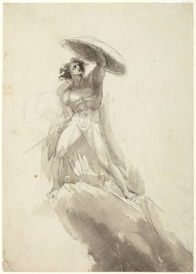 Striding Male Nude with Shield: Study for Fall of Rebel Angels by George Romney