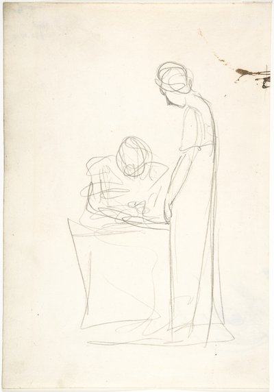 Study of Two Figures: One Seated, the Other Standing (recto). Study of a Head Looking Upwards (verso) by George Romney
