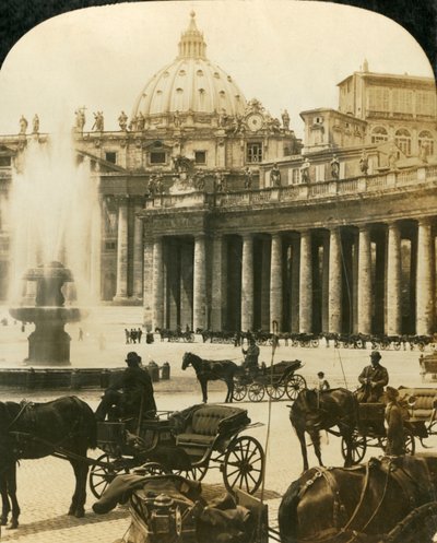 Carriages by the Fountain in St Peters Square, Rome, Italy by George Rose