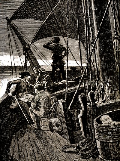 Jim Hawkins Overhears a Conversation Revealing the Pirate Mutiny by George Roux