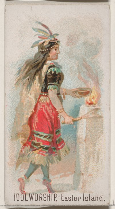 Idol Worship, Easter Island, from the Holidays series N80 for Duke brand cigarettes, 1890 by George S. Harris and Sons