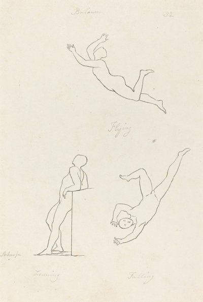 Leaning, Flying and Falling by George Scharf after John Flaxman