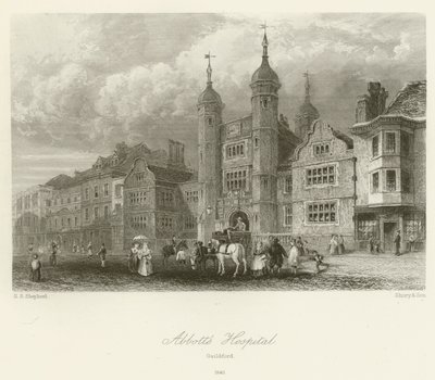 Abbotts Hospital, Guildford, 1840 by George Sidney after Shepherd