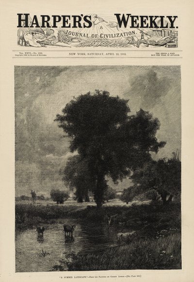Cattle in Pool (A Summer Landscape) by George Snr. Inness