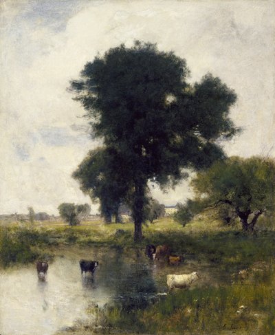 Cattle in Pool (A Summer Landscape) by George Snr. Inness