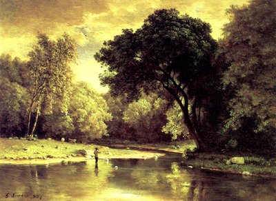 Fisherman in a Stream by George Snr. Inness